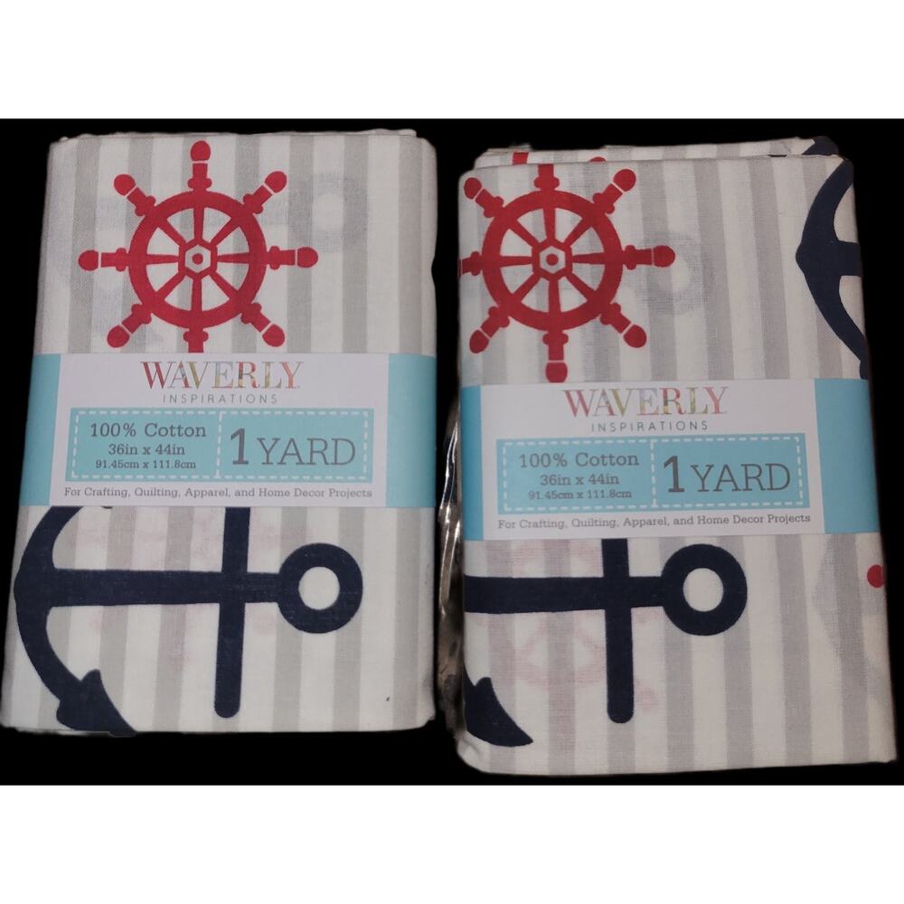 Waverly Inspirations Fabric Nautical (2) One Yard Pcs Anchor Wheel %100 Cotton